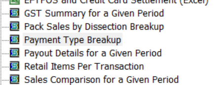 Menu item for the payment type breakup report