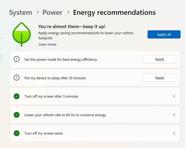 Power savings on computers