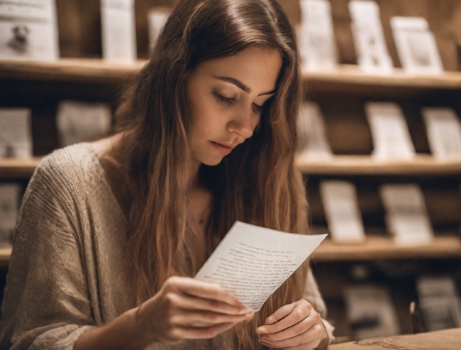 A woman reading a quote