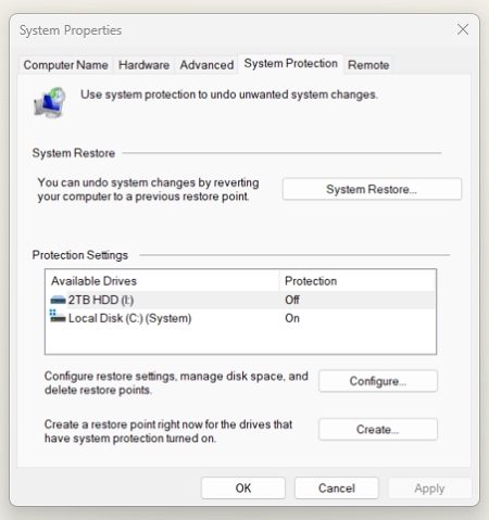 Using restorepoints in windows