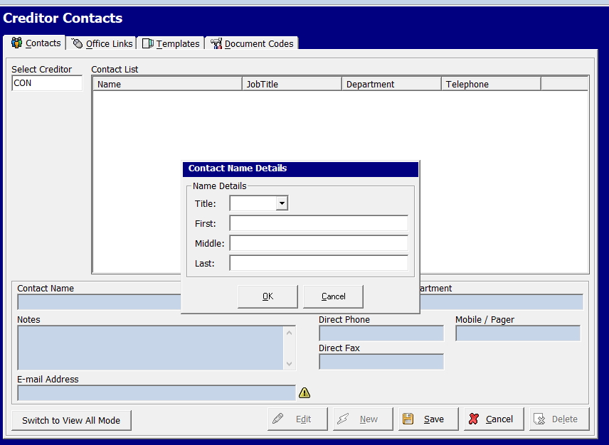 Creditor contact notes