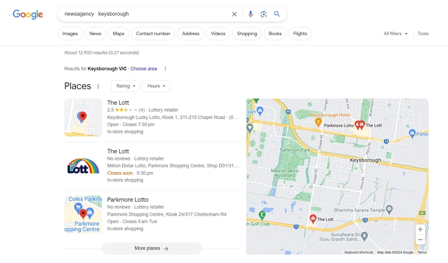 Search for newsagencies in Keysborough