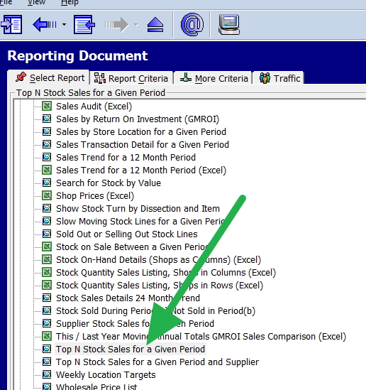 Top Stock report menu