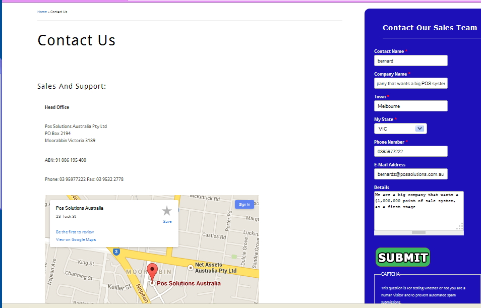 Contact oage
